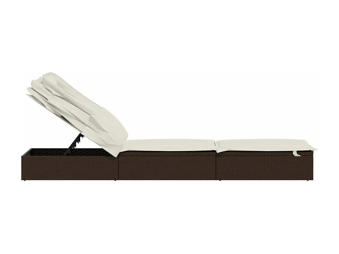 Espreguiçadeira c/ teto dobrável 213x63x97 cm vime PE castanho