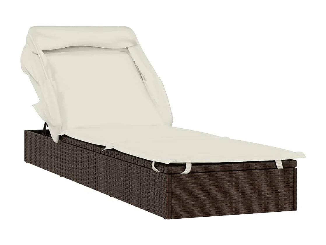 Lettino con Tetto Pieghevole Marrone 213x63x97 cm Polyrattan