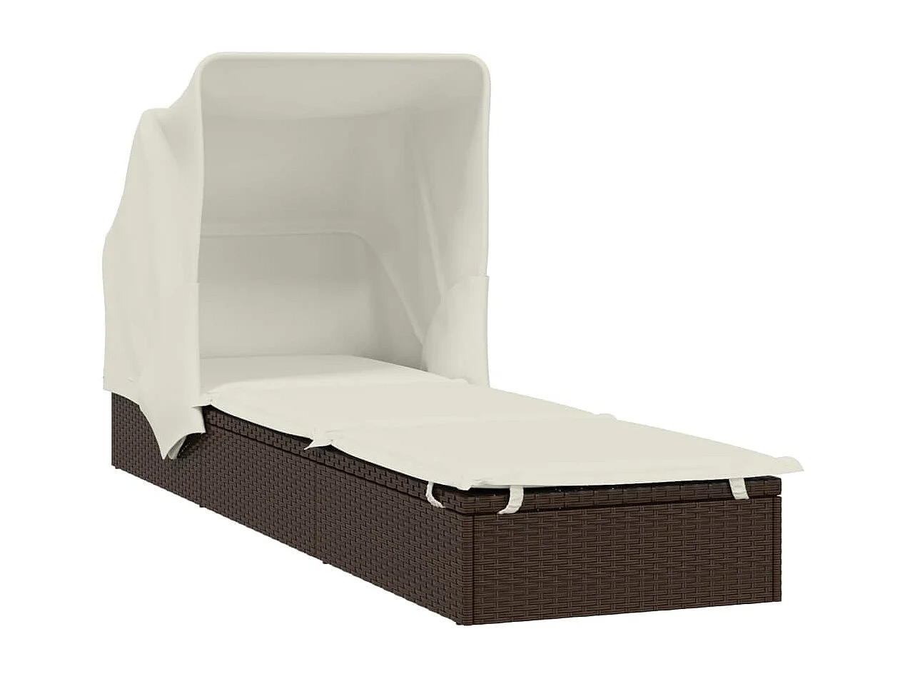 Lettino con Tetto Pieghevole Marrone 213x63x97 cm Polyrattan