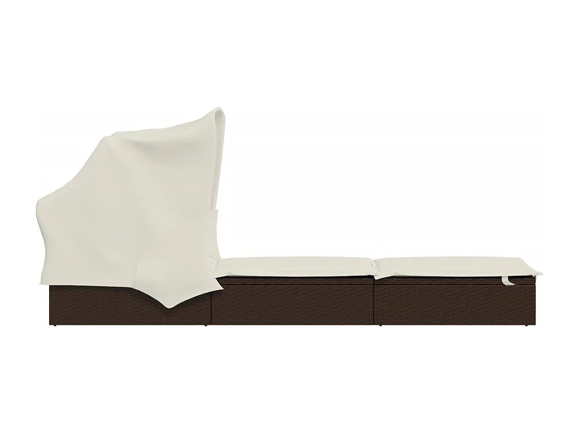 Lettino con Tetto Pieghevole Marrone 213x63x97 cm Polyrattan