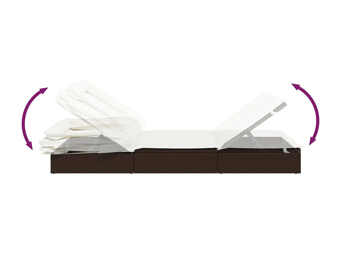 Lettino con Tetto Pieghevole Marrone 213x63x97 cm Polyrattan