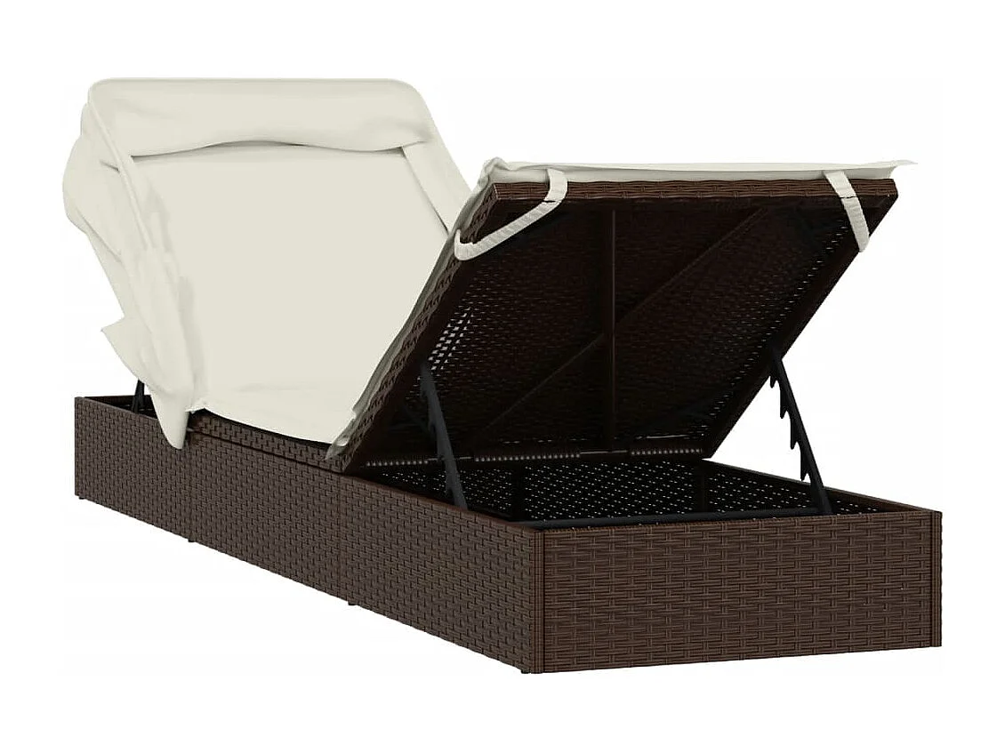 Lettino con Tetto Pieghevole Marrone 213x63x97 cm Polyrattan
