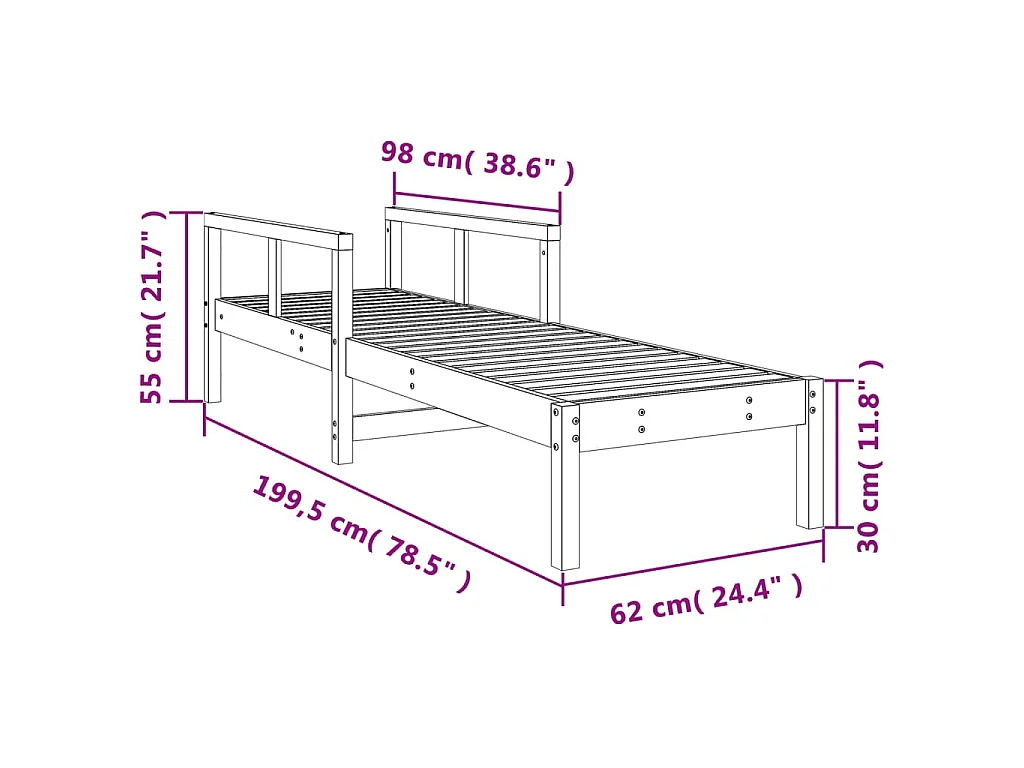 Ligstoel 199,5x62x55 cm massief grenenhout