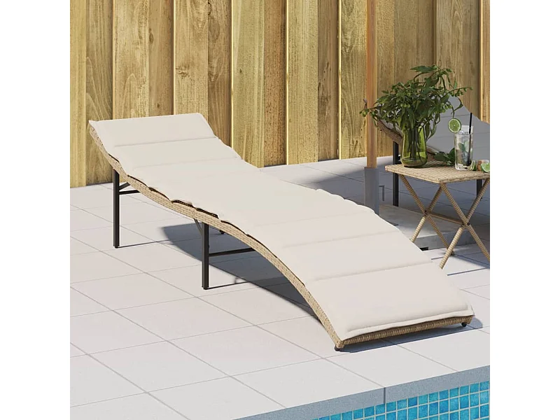 Sonnenliege mit Kissen Beige 55x199x50 cm Poly Rattan