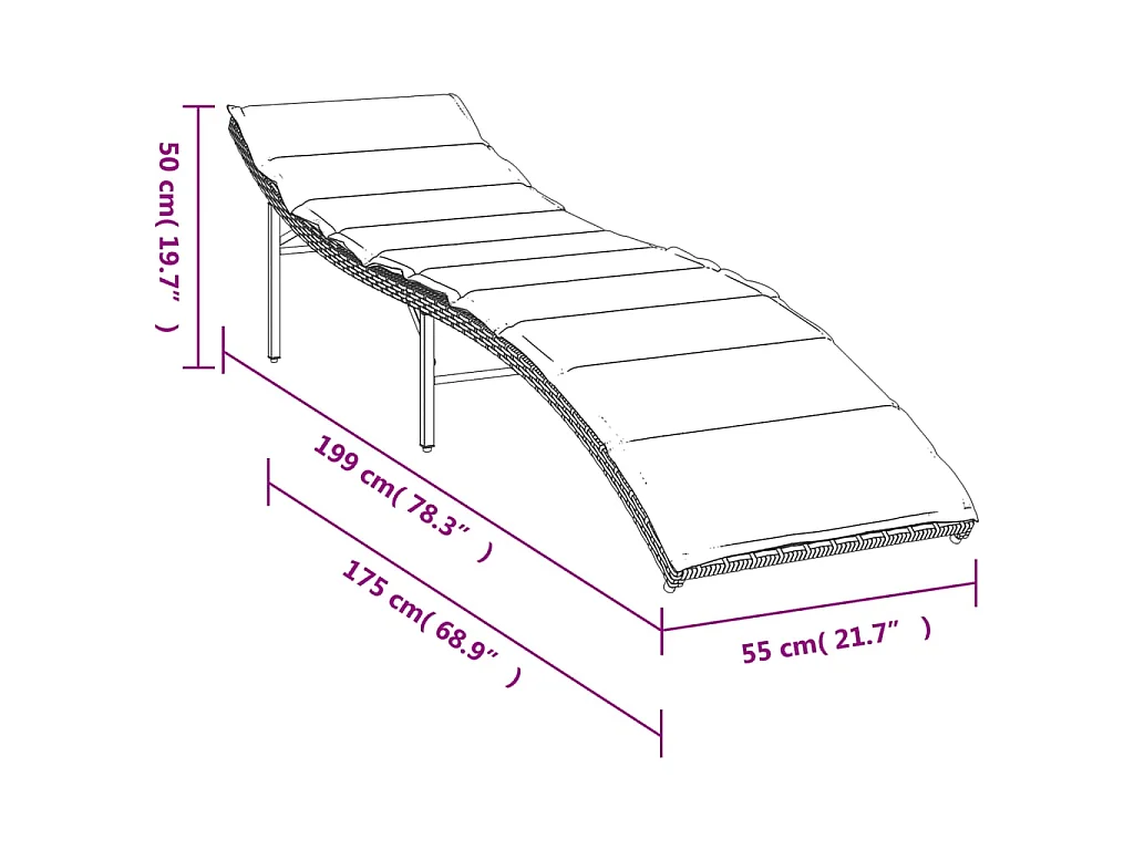 Sonnenliege mit Kissen Beige 55x199x50 cm Poly Rattan