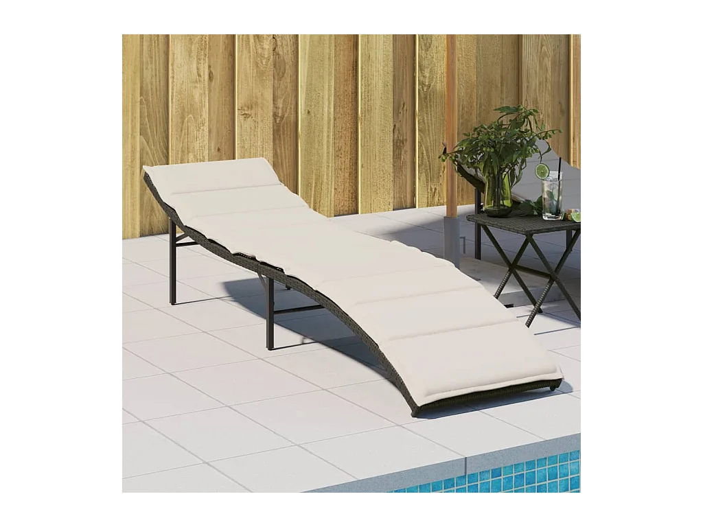 Chaise longue avec coussin noir 55x199x50 cm résine tressée