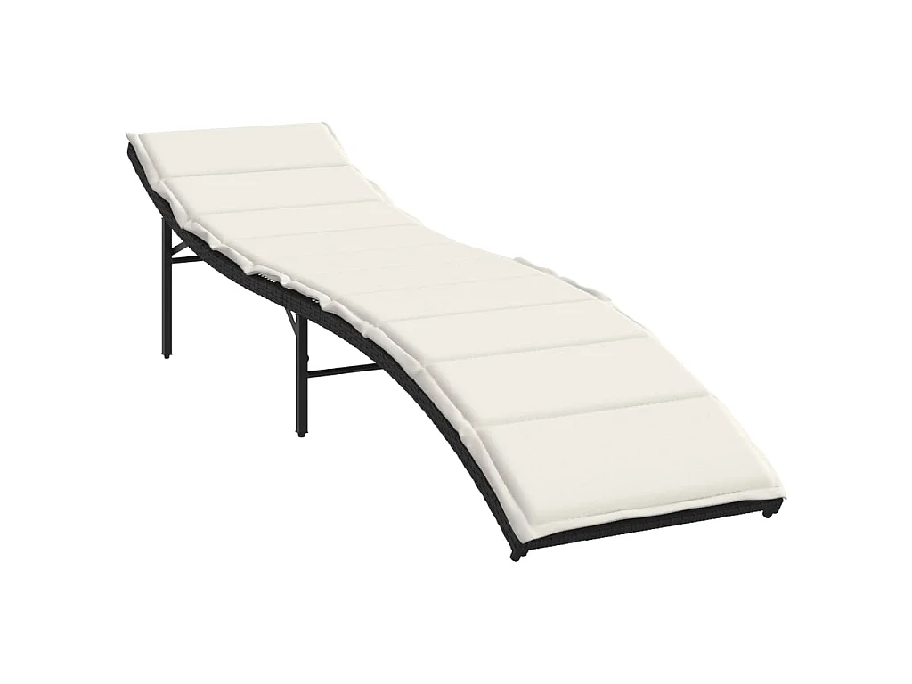 Sonnenliege mit Kissen Schwarz 55x199x50 cm Poly Rattan