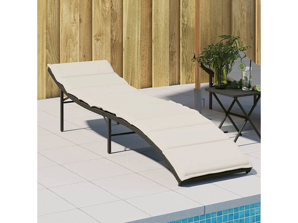 Sonnenliege mit Kissen Schwarz 55x199x50 cm Poly Rattan