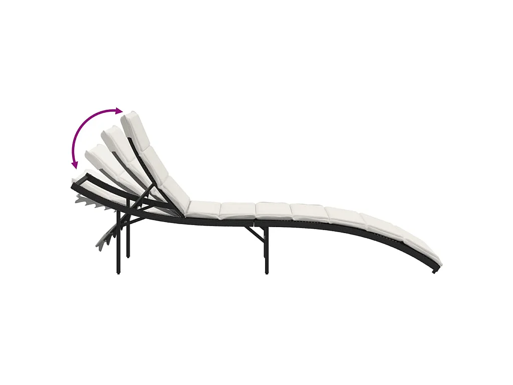 Sonnenliege mit Kissen Schwarz 55x199x50 cm Poly Rattan