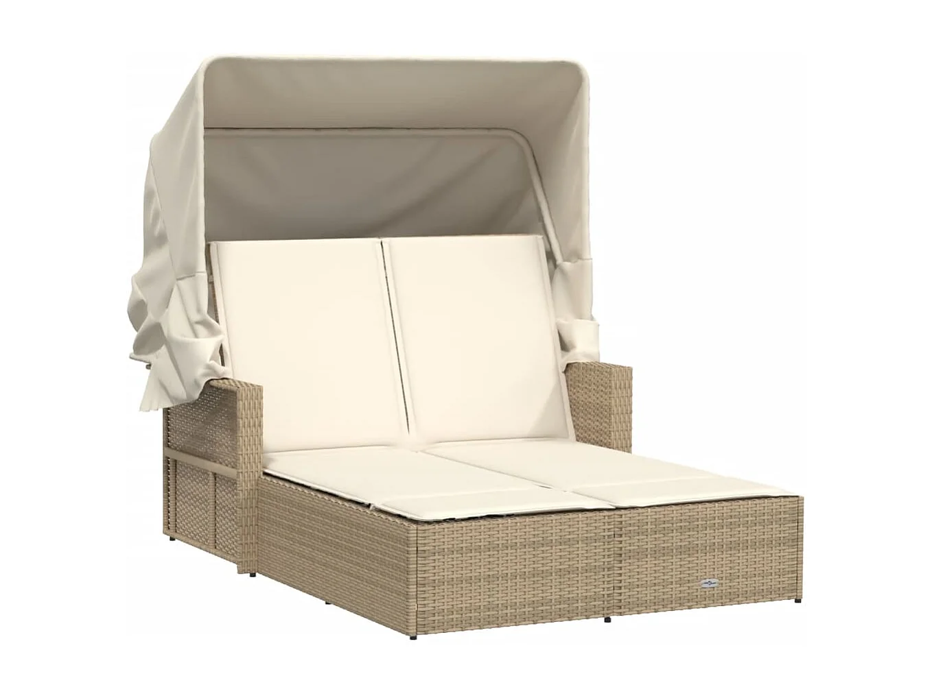 Chaise longue double avec auvent et coussins beige poly rotin