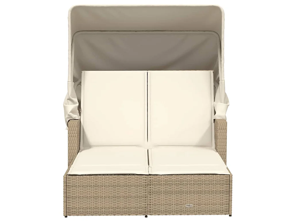 Lettino Doppio con Baldacchino e Cuscini Beige in Polyrattan
