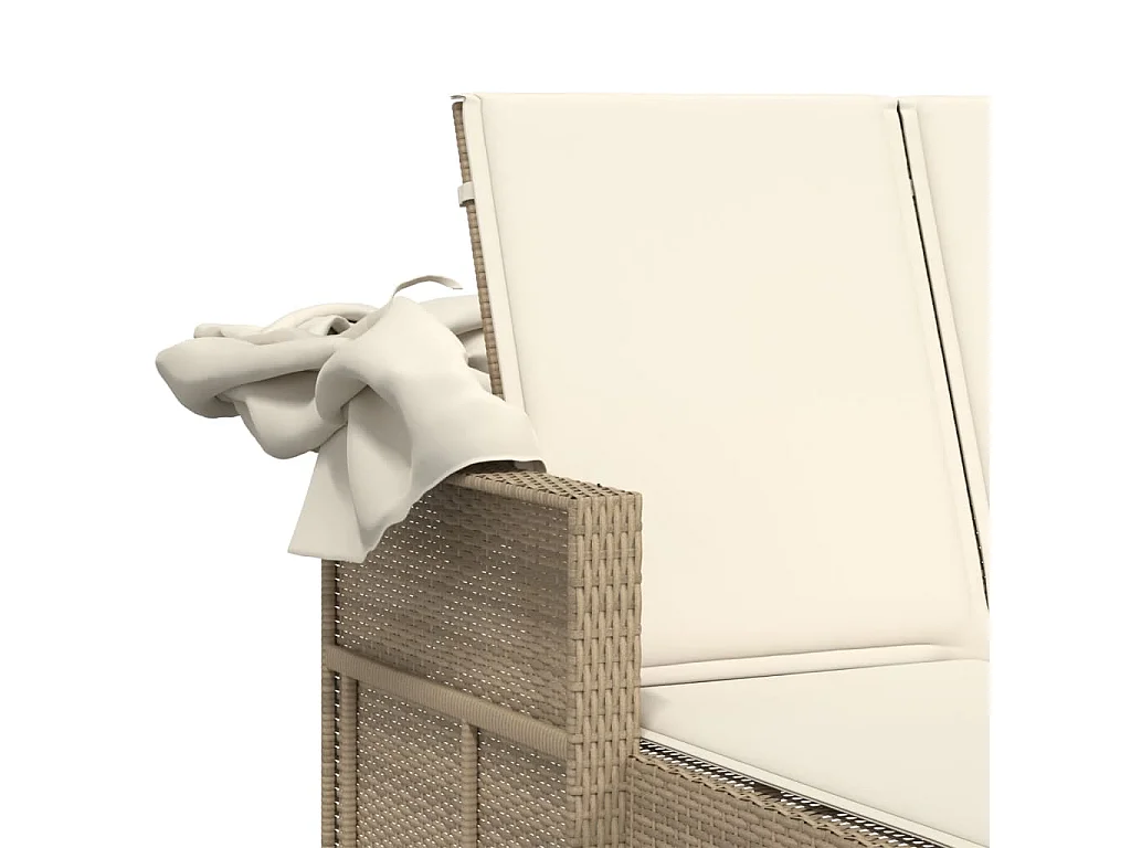 Lettino Doppio con Baldacchino e Cuscini Beige in Polyrattan