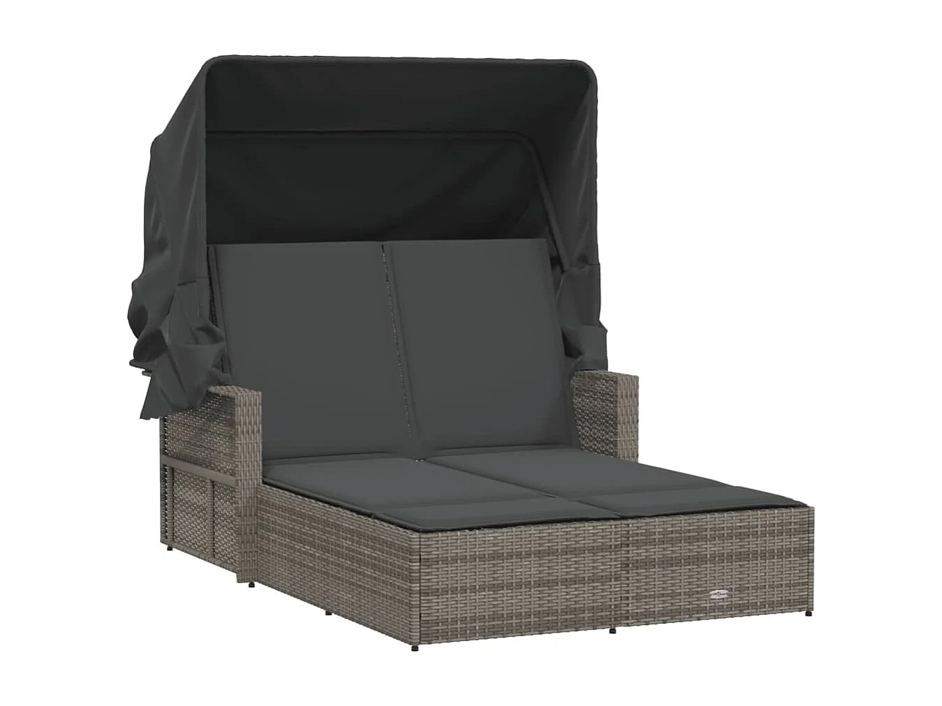 Ligbed 2-persoons met luifel en kussens poly rattan grijs