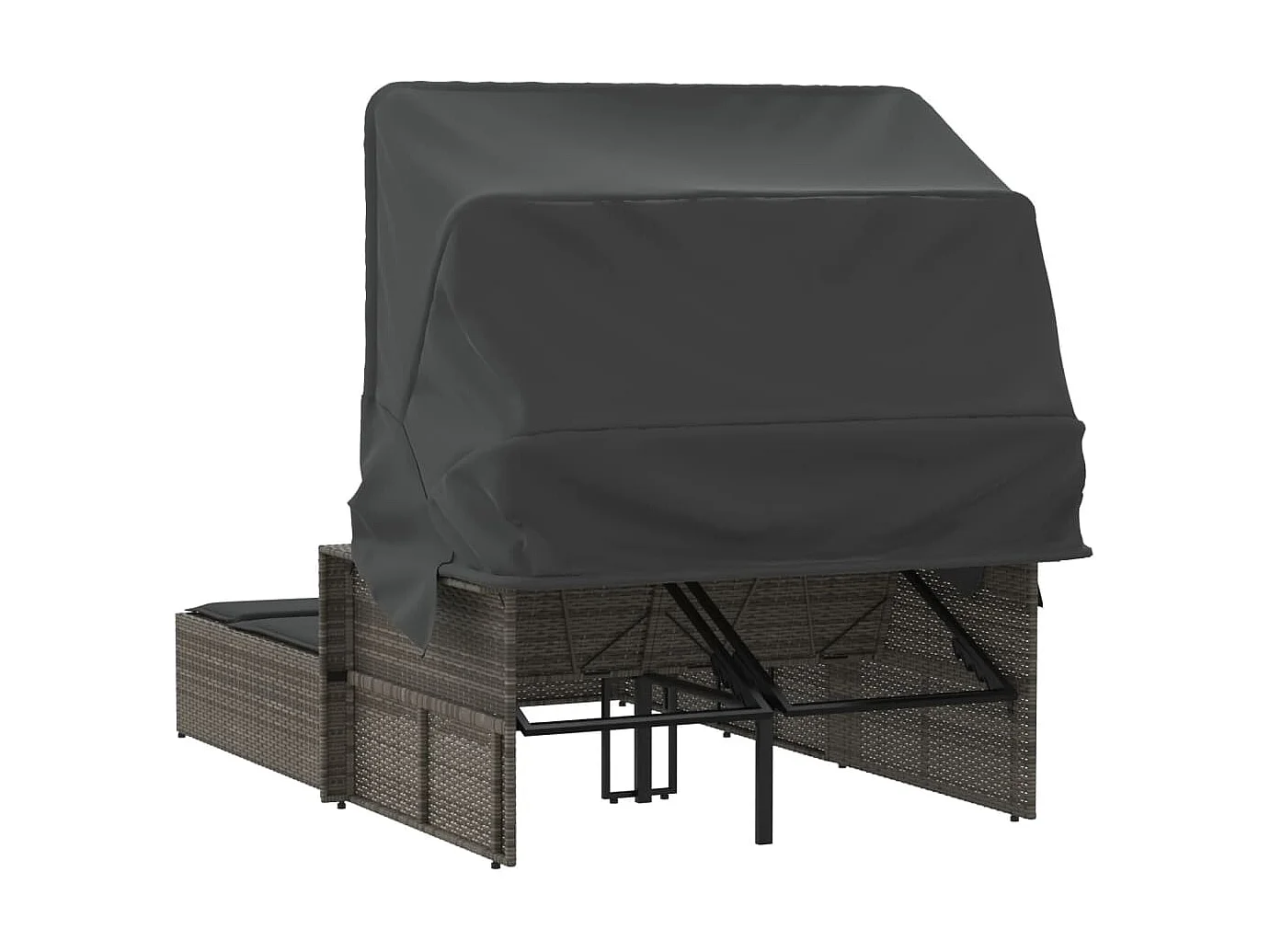 Ligbed 2-persoons met luifel en kussens poly rattan grijs