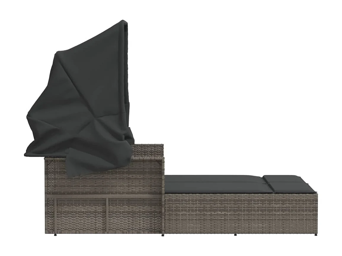 Ligbed 2-persoons met luifel en kussens poly rattan grijs