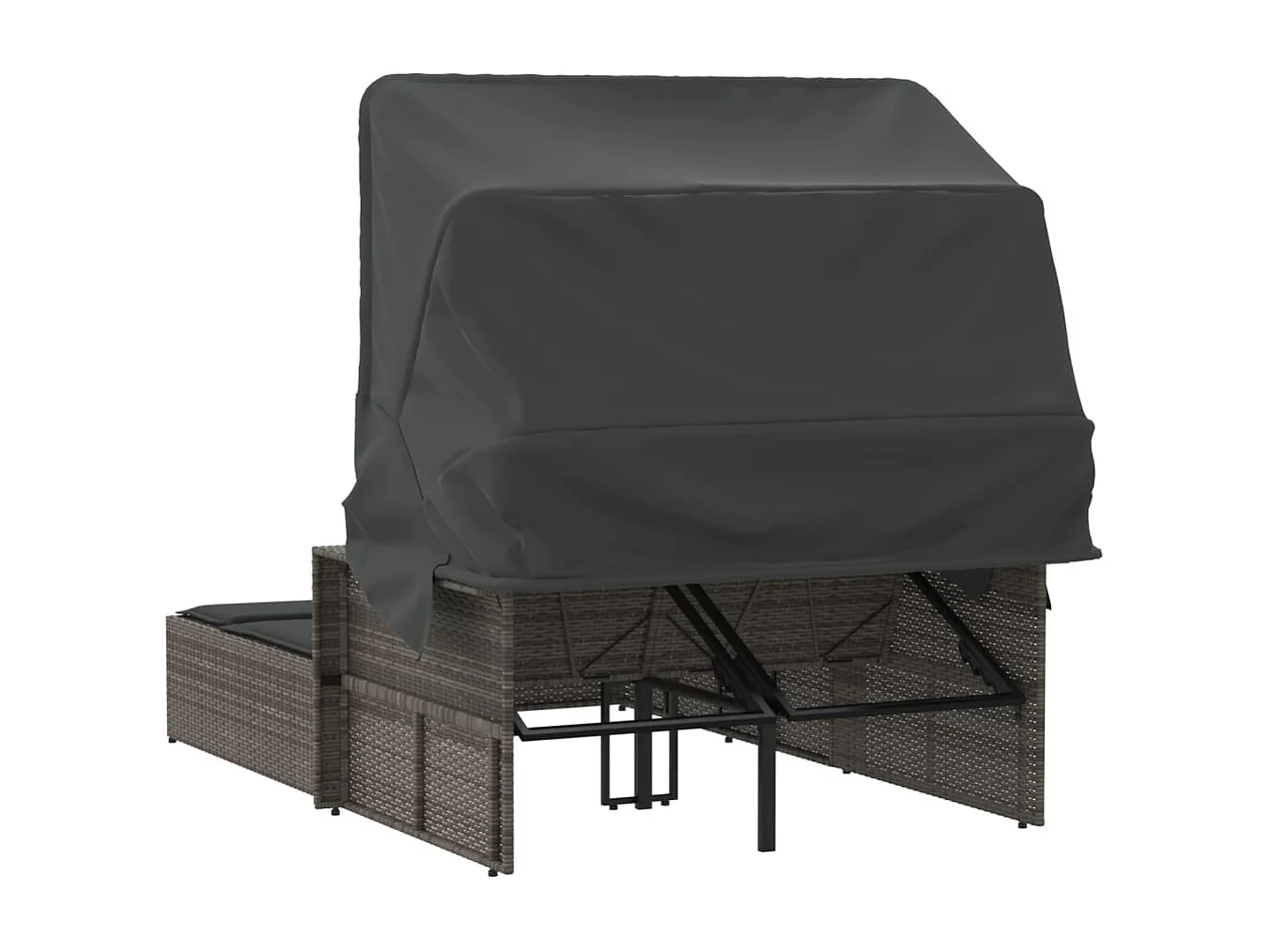 Ligbed 2-persoons met luifel en kussens poly rattan grijs