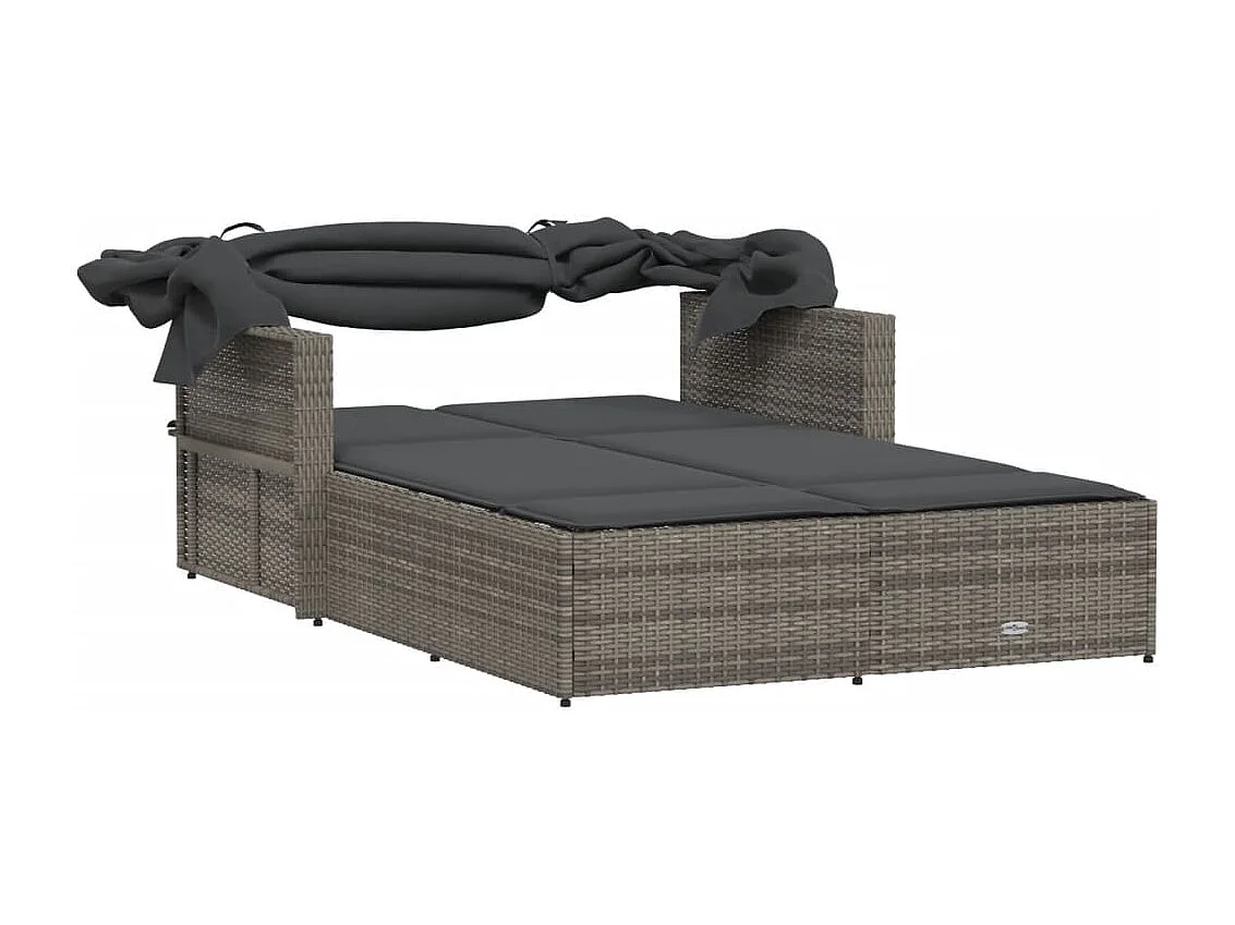 Ligbed 2-persoons met luifel en kussens poly rattan grijs