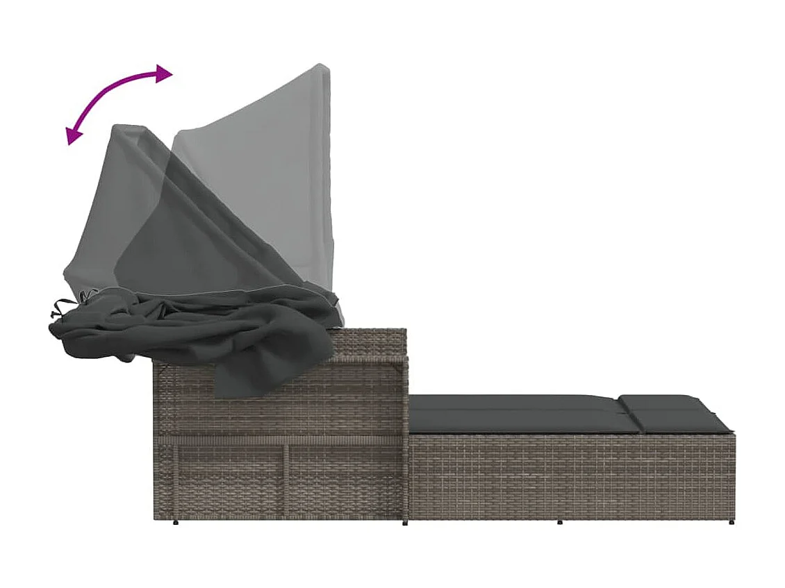Ligbed 2-persoons met luifel en kussens poly rattan grijs