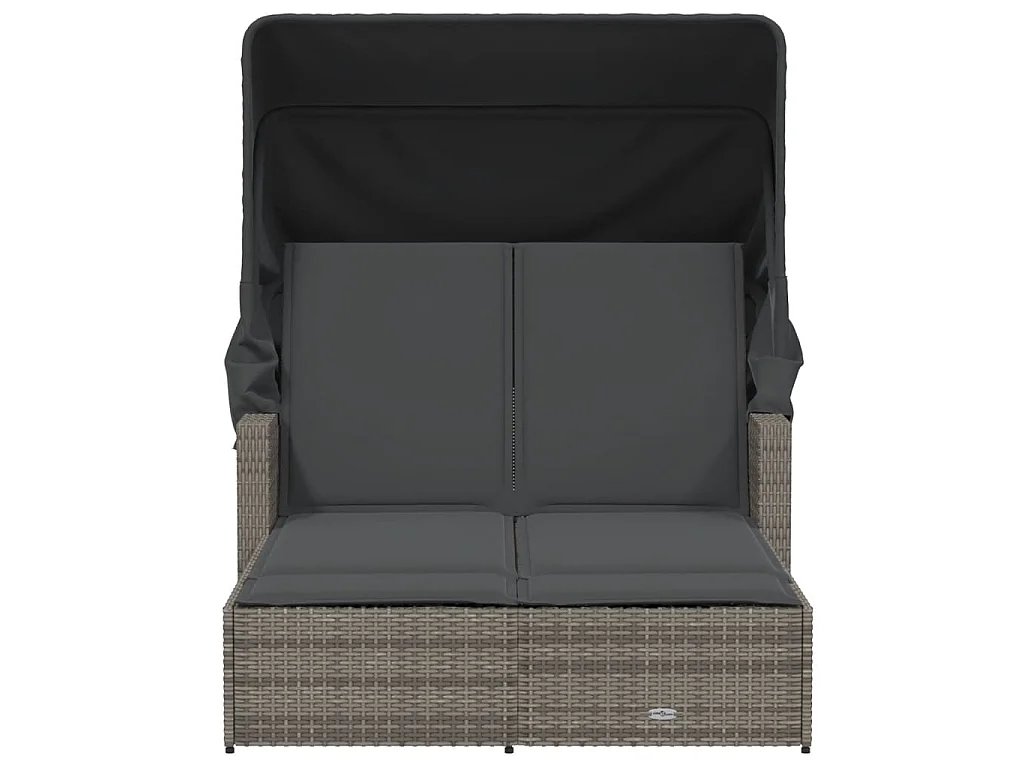 Lettino Doppio con Baldacchino e Cuscini Grigio in Polyrattan