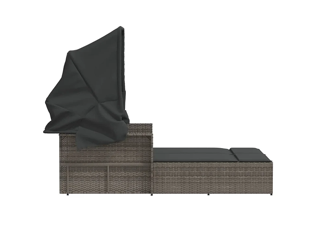 Lettino Doppio con Baldacchino e Cuscini Grigio in Polyrattan