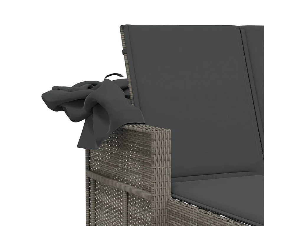 Lettino Doppio con Baldacchino e Cuscini Grigio in Polyrattan