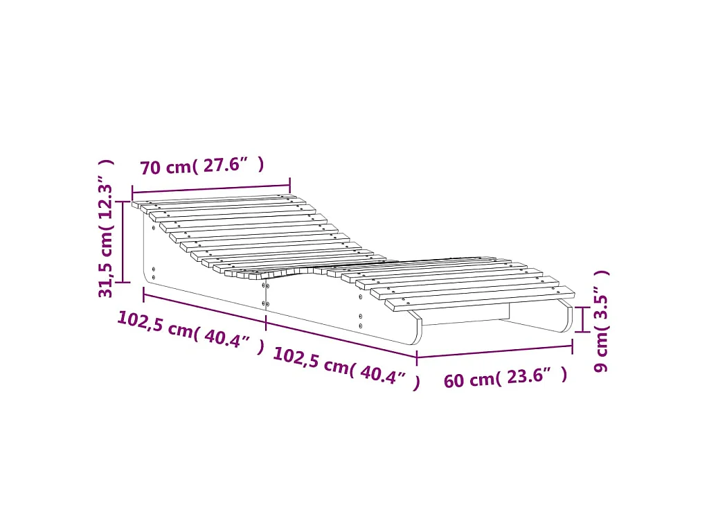 Chaise longue blanc 205x70x31,5 cm bois massif de pin