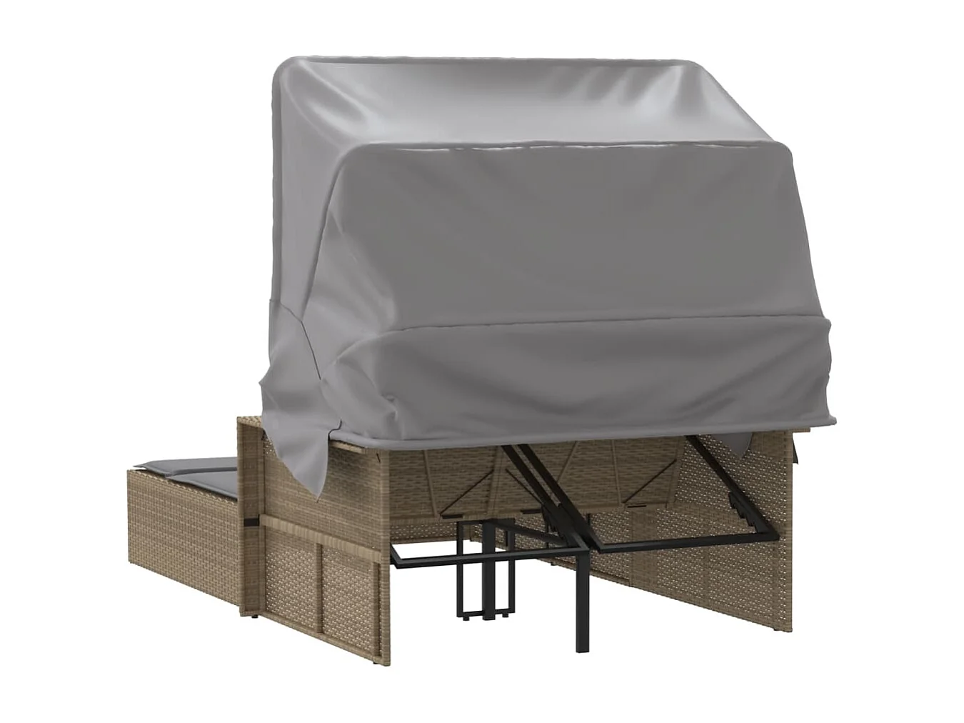 Espreguiçadeira dupla c/ toldo/almofadões vime PE mistura beges