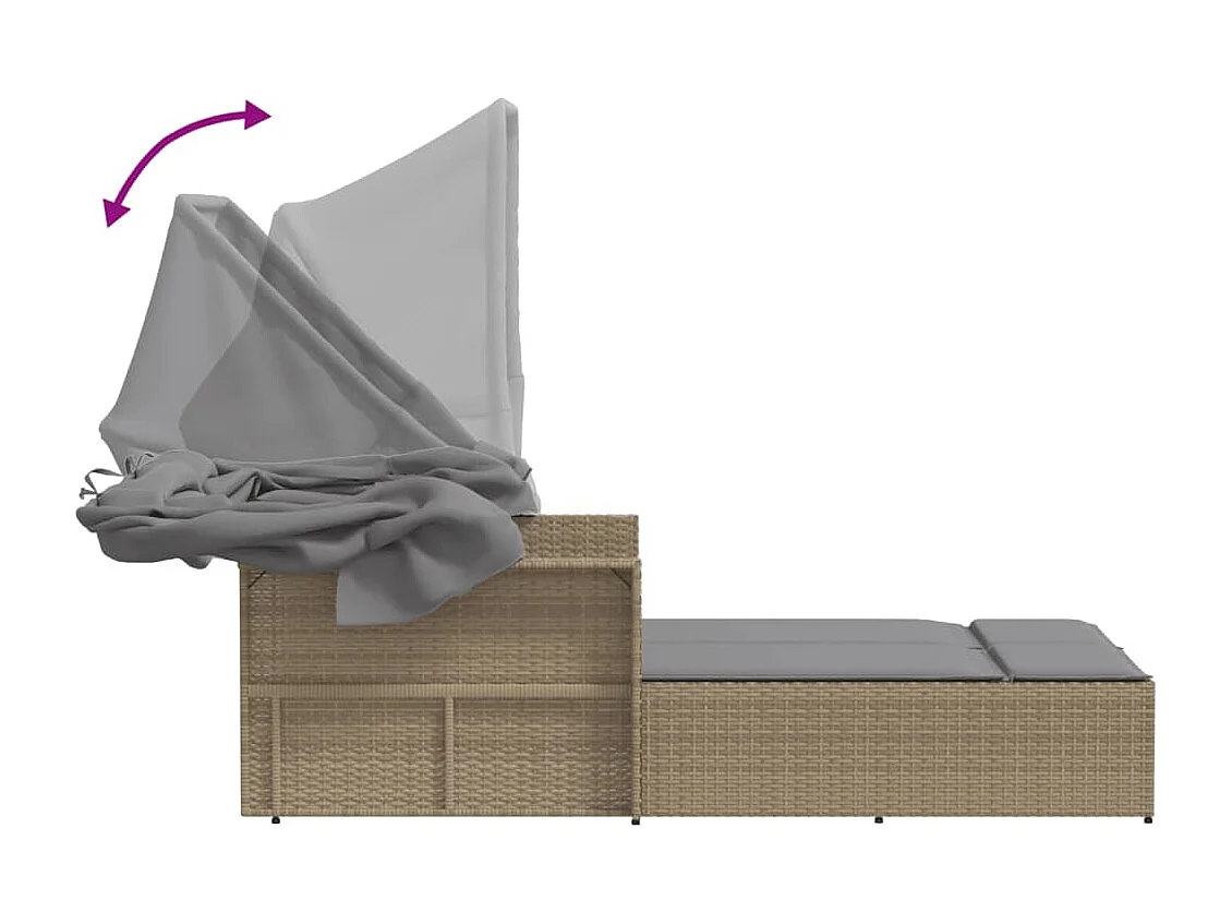 Espreguiçadeira dupla c/ toldo/almofadões vime PE mistura beges