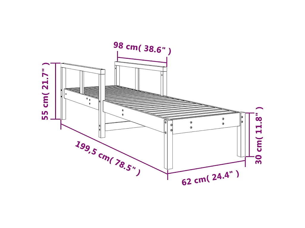 Chaise longue 199,5x62x55 cm bois de pin imprégné
