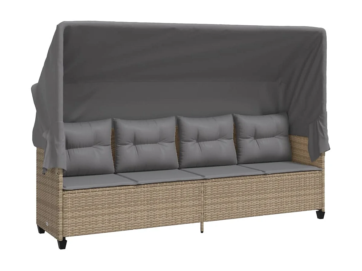 Chaise longue avec auvent et coussins beige résine tressée