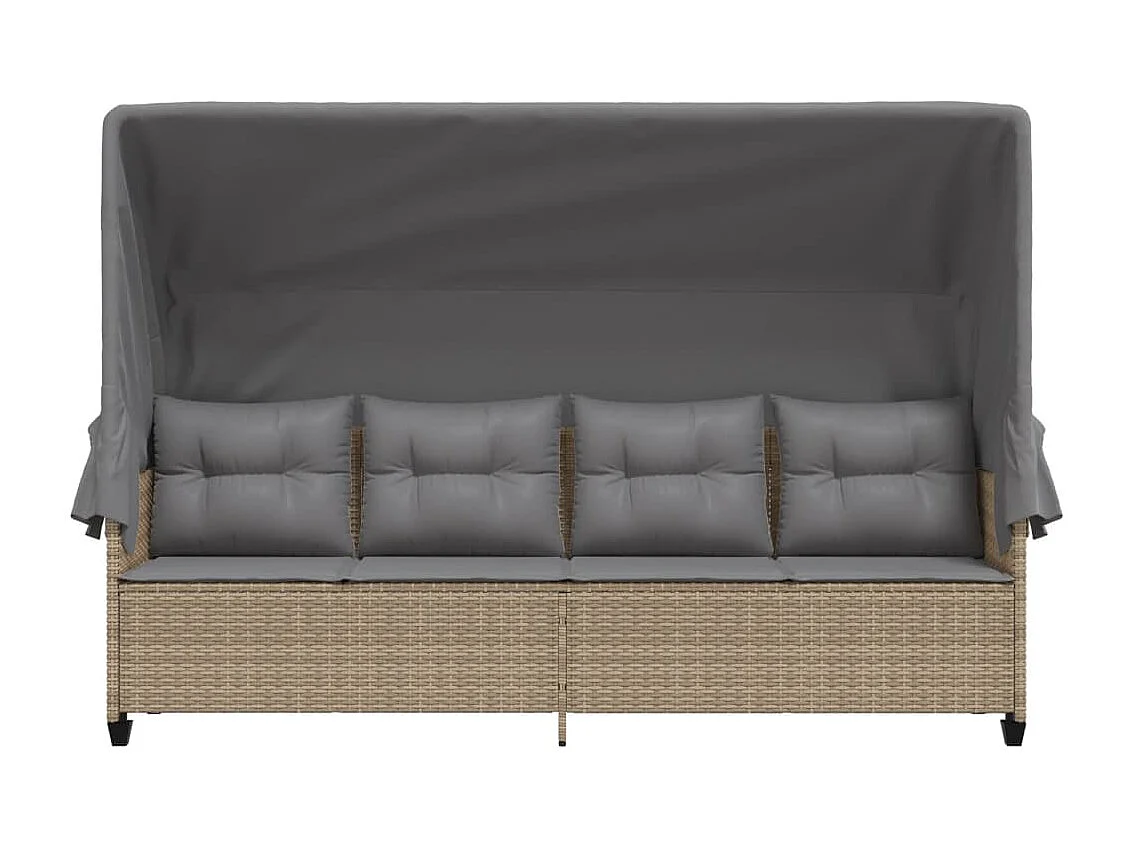 Chaise longue avec auvent et coussins beige résine tressée