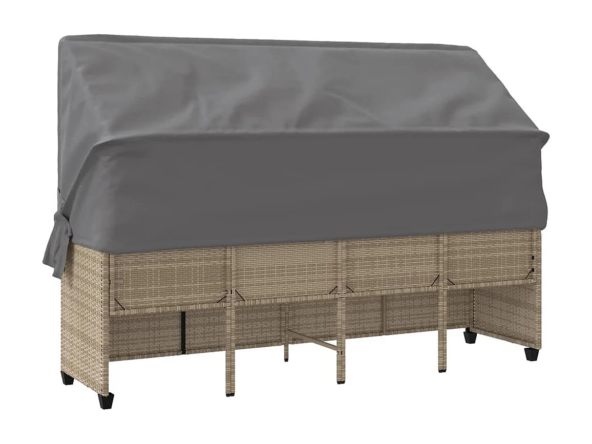 Chaise longue avec auvent et coussins beige résine tressée