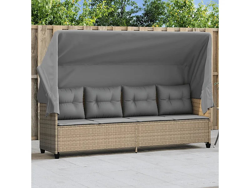 Chaise longue avec auvent et coussins beige résine tressée