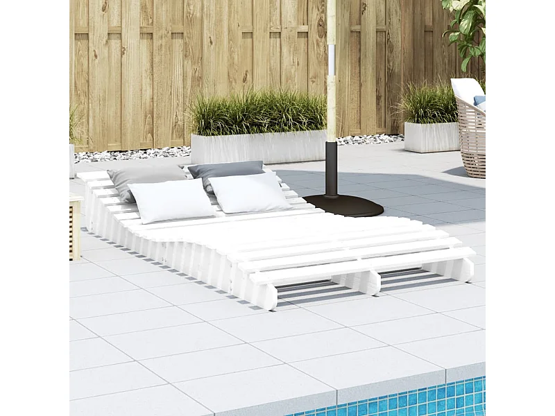 Lettino Prendisole Bianco 205x110x31,5cm Legno Massello di Pino