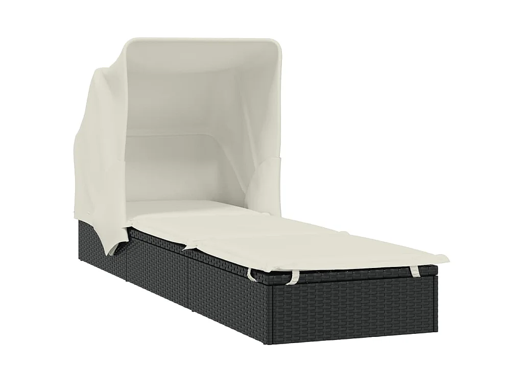 Ligbed met inklapbaar dak 213x63x97 cm poly rattan zwart