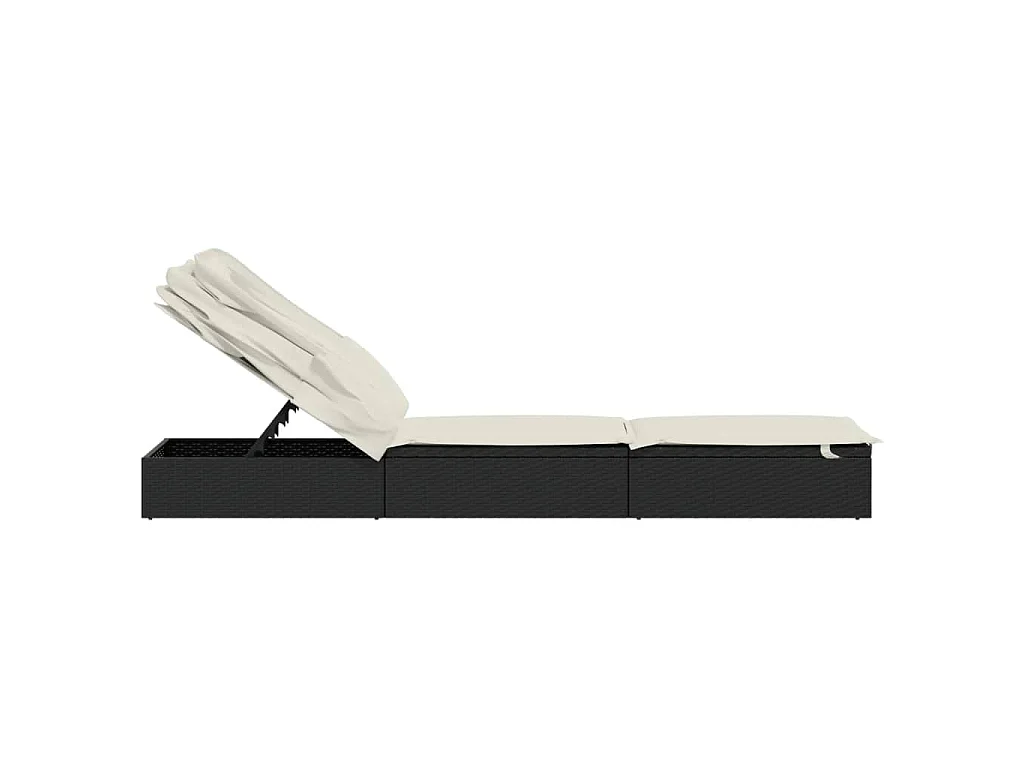 Ligbed met inklapbaar dak 213x63x97 cm poly rattan zwart