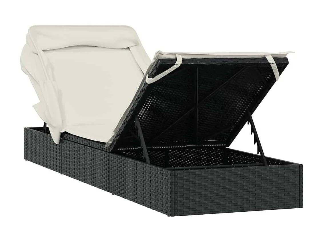 Ligbed met inklapbaar dak 213x63x97 cm poly rattan zwart