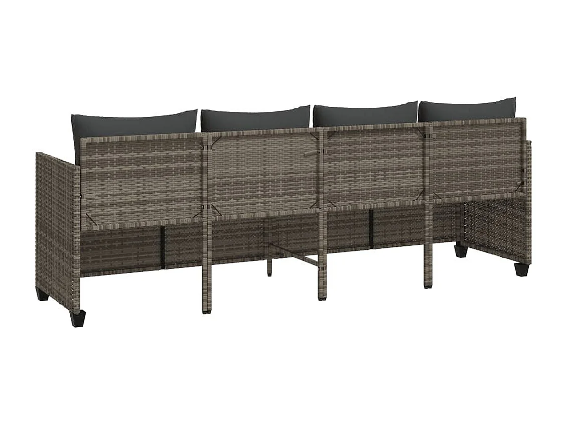 Lettino Prendisole con Cuscini Grigio in Polyrattan