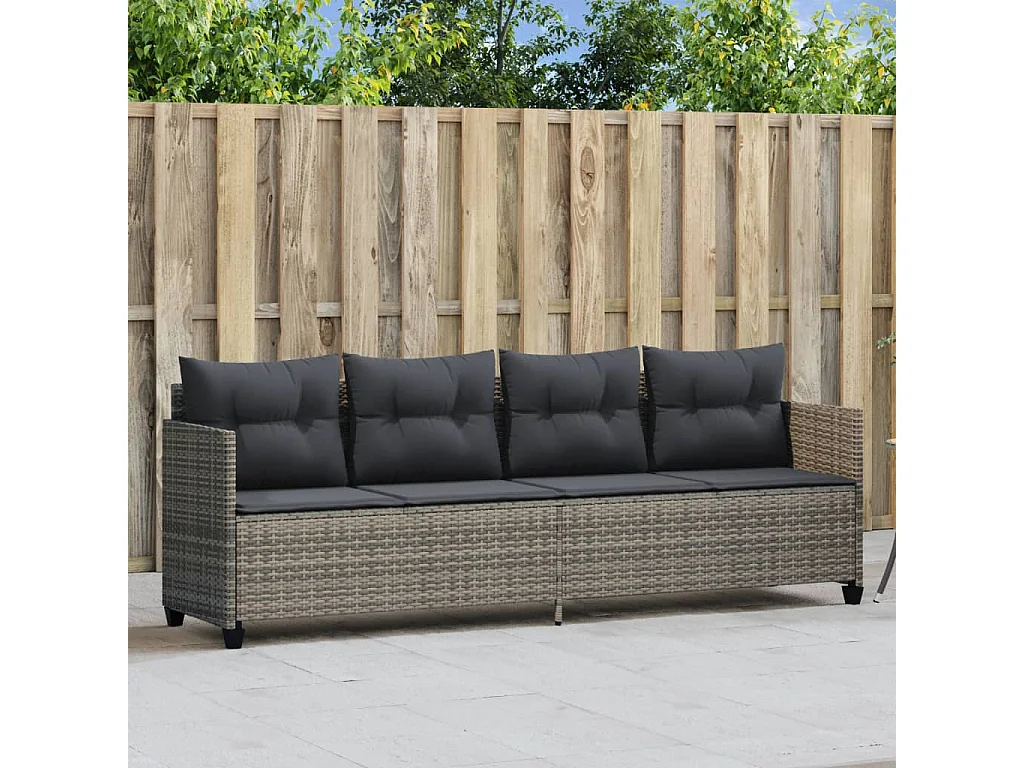 Lettino Prendisole con Cuscini Grigio in Polyrattan