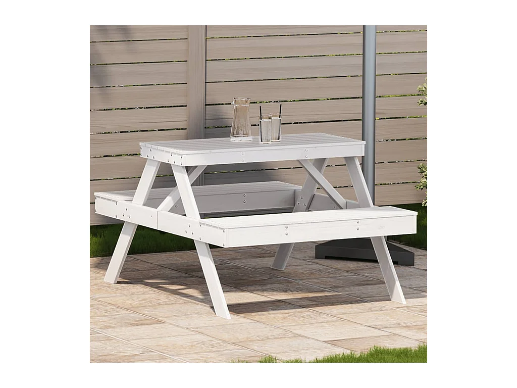 Table de pique-nique blanc 105x134x75 cm bois massif de pin
