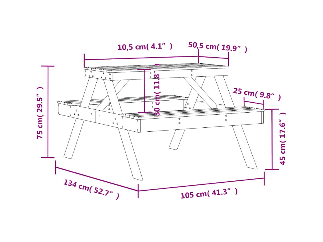Table de pique-nique blanc 105x134x75 cm bois massif de pin