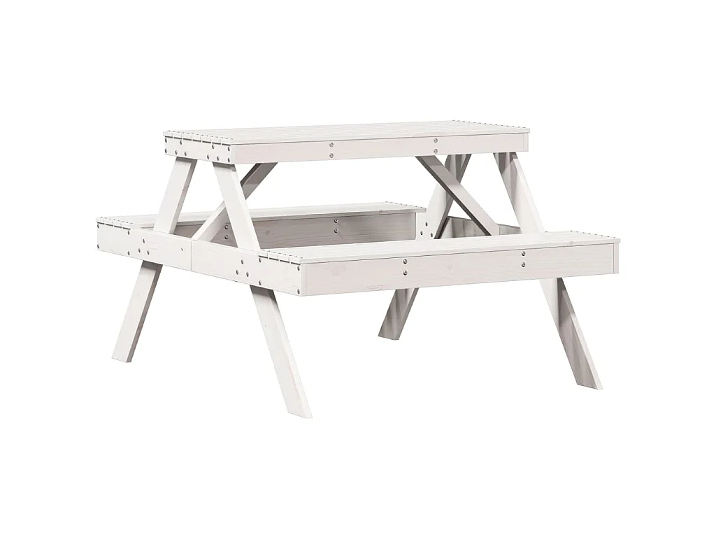 Tavolo da Picnic Bianco 105x134x75 cm in Legno Massello di Pino