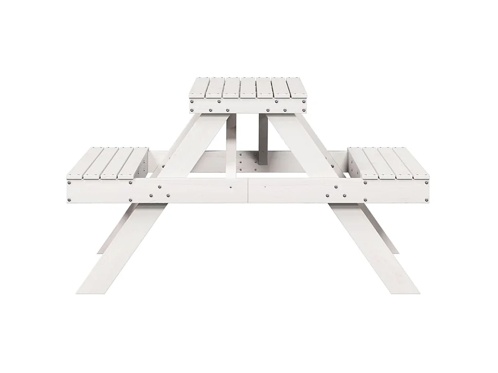 Tavolo da Picnic Bianco 105x134x75 cm in Legno Massello di Pino