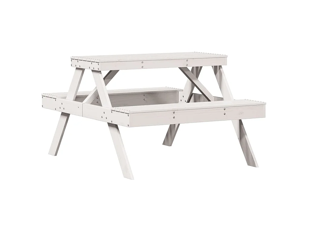 Tavolo da Picnic Bianco 105x134x75 cm in Legno Massello di Pino