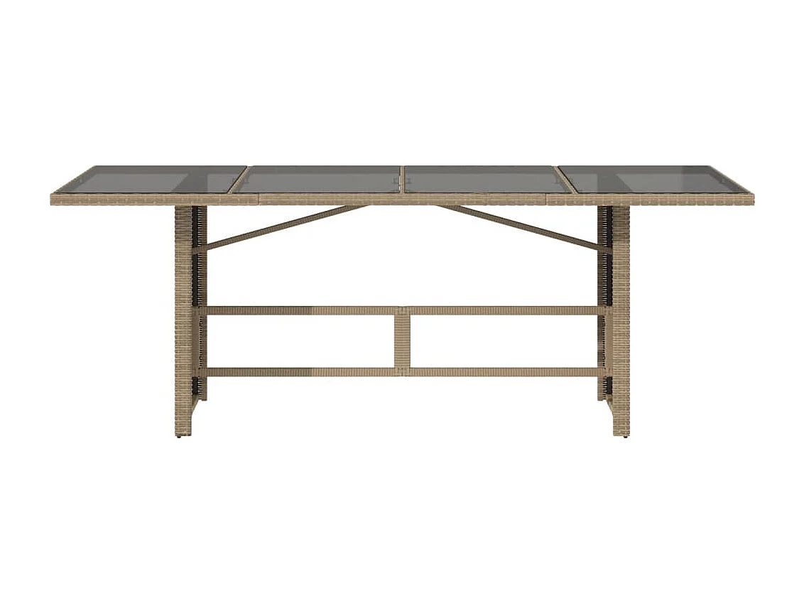 Tuintafel met glazen blad 190x80x74 cm poly rattan beige