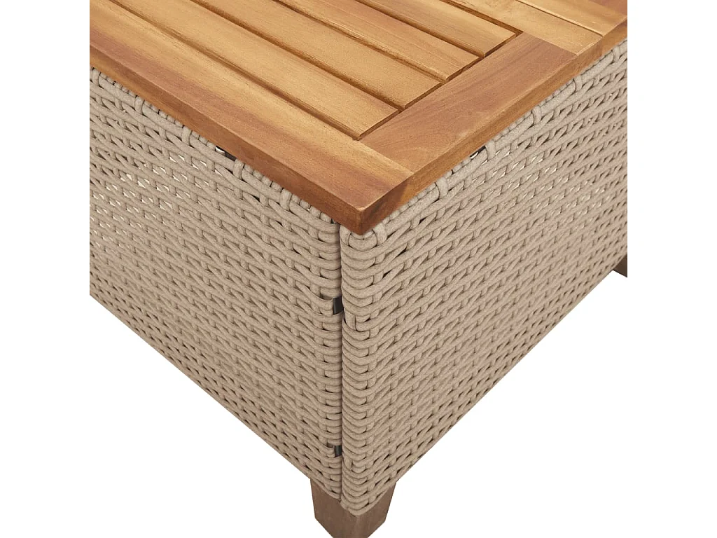 Table de jardin beige 45x45x37 cm résine tressée et bois acacia