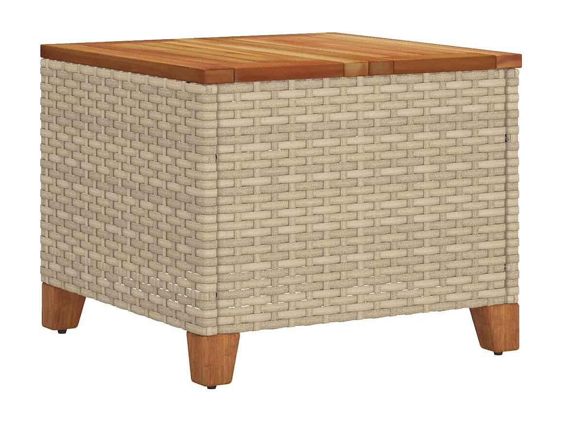 Tuintafel 45x45x37 cm poly rattan en acaciahout beige