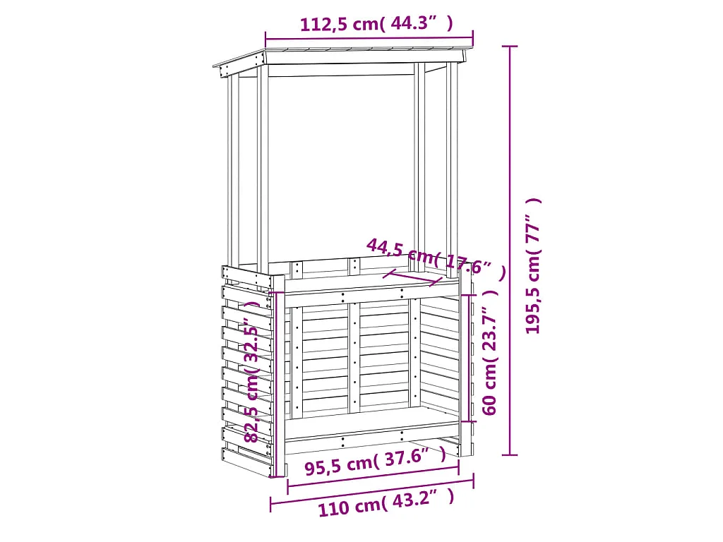 Table de bar d'extérieur et toit 112,5x57x195,5 cm bois massif