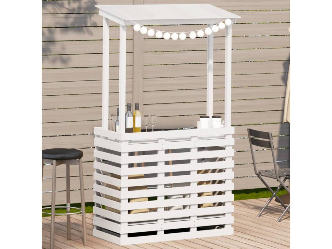 Tuinbartafel met dak 112,5x57x195,5 cm massief hout wit
