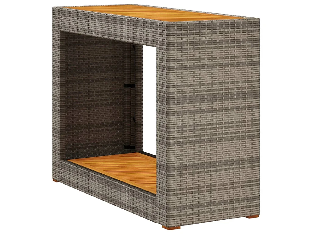 Garten-Beistelltisch mit Holzplatte Grau Poly Rattan